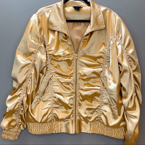 torrid Jackets & Blazers - TORRID gold satin ruched zipper bomber jacket, 3X